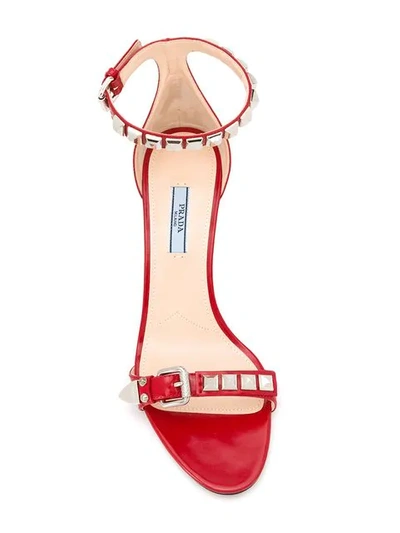 Shop Prada Studded Strappy Sandals In Red