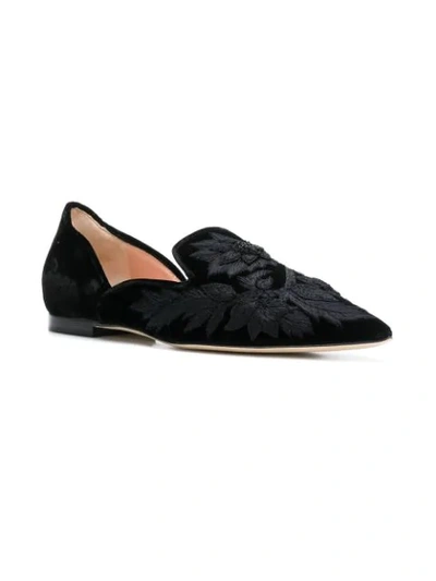 Shop Alberta Ferretti Leaf Embroidered Slippers In Black