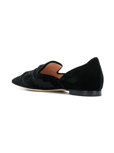 Shop Alberta Ferretti Leaf Embroidered Slippers In Black