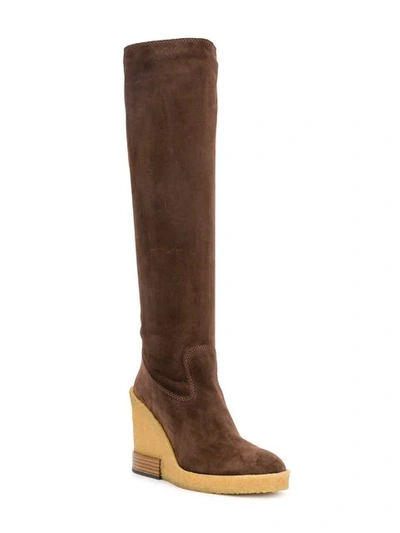 Shop Tod's Knee Length Wedge Boots In Brown