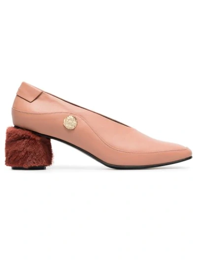 Shop Reike Nen Pink Curved 60 Leather And Faux Fur Pumps