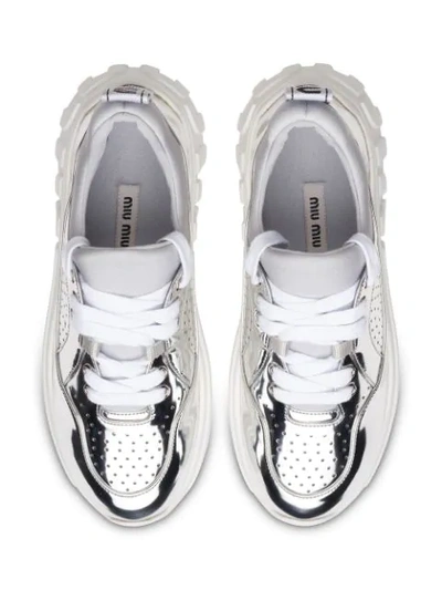 Shop Miu Miu Miu Run Technical Metal Sneakers In Silver