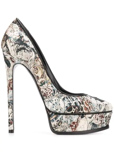 Shop Casadei Japanese Print Platform Pumps In Neutrals