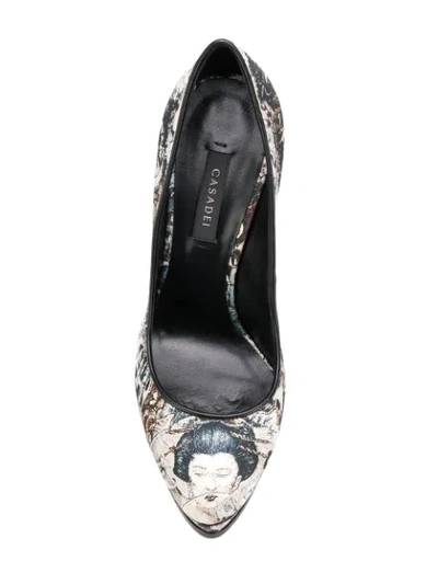 Shop Casadei Japanese Print Platform Pumps In Neutrals