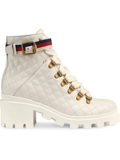 Shop Gucci Quilted Leather Ankle Boot With Belt In White