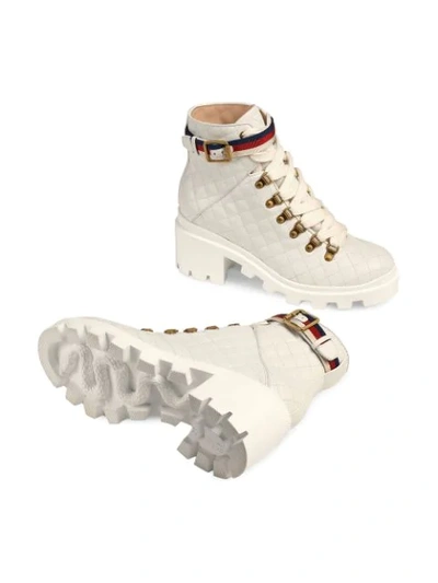 Shop Gucci Quilted Leather Ankle Boot With Belt In White