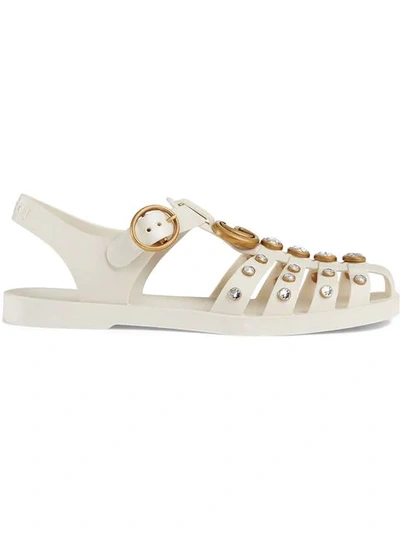 Shop Gucci Rubber Sandal With Crystals In White
