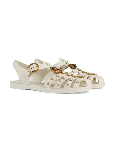 Shop Gucci Rubber Sandal With Crystals In White