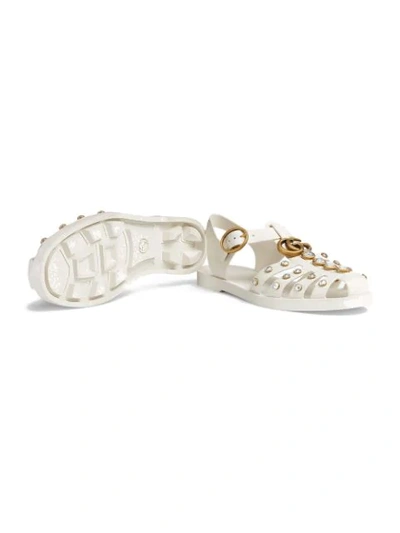 Shop Gucci Rubber Sandal With Crystals In White