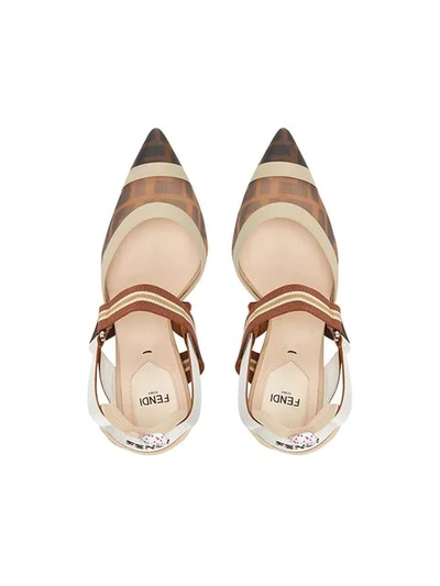 Fendi Colibrì Logo-print Mesh And Rubber Slingback Pumps In Brown