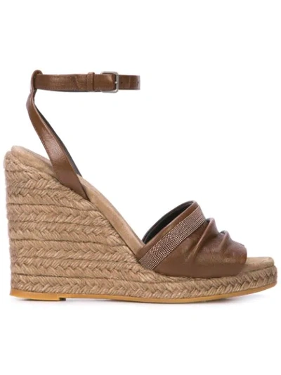 Shop Brunello Cucinelli Wedge Espadrille Sandals In Brown