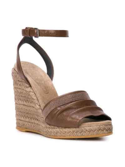 Shop Brunello Cucinelli Wedge Espadrille Sandals In Brown