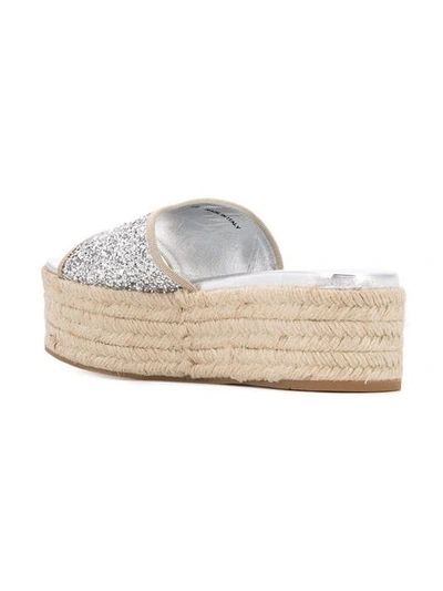 Shop Miu Miu Glitter Espadrilles Sandals In Silver