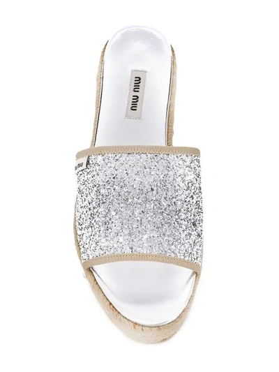 Shop Miu Miu Glitter Espadrilles Sandals In Silver