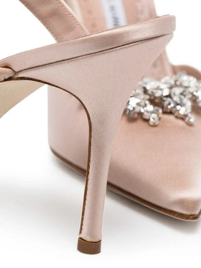 Shop Manolo Blahnik Lurum 90mm Crystal-embellished Mules In Neutrals