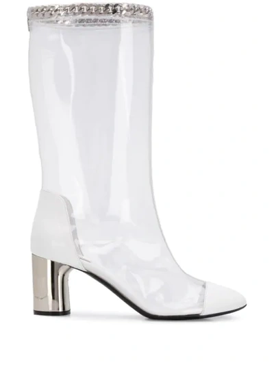 Casadei Transparent Boots With Chain In Bianco | ModeSens