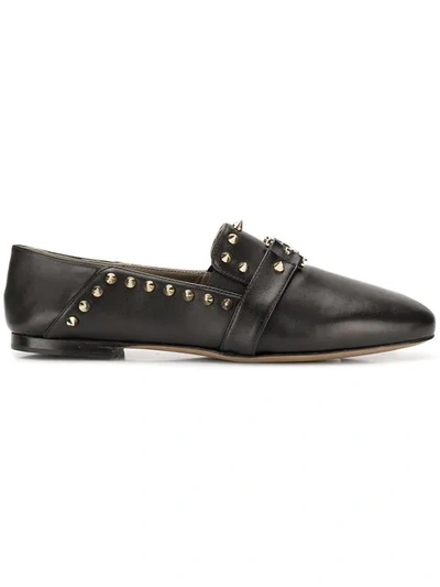 Shop Versace Stud Loafers In L410h Nero--oro Chiaro