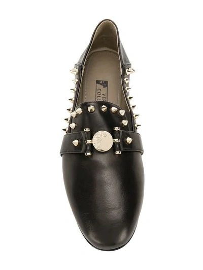 Shop Versace Stud Loafers In L410h Nero--oro Chiaro