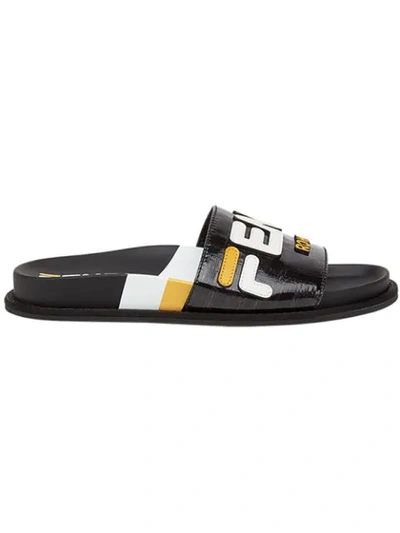 Shop Fendi Mania Motif Sliders In Black