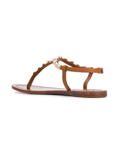 Shop Tory Burch Pearl Embellished Sandals In Brown