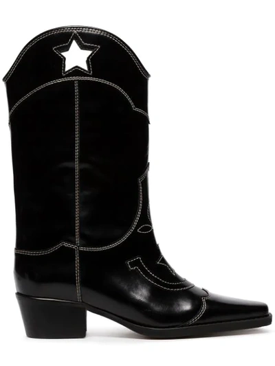 Shop Ganni Marlyn 50mm Cutout Star Cowboy Boots In 99 Black