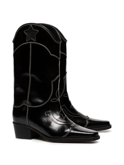 Shop Ganni Marlyn 50mm Cutout Star Cowboy Boots In 99 Black