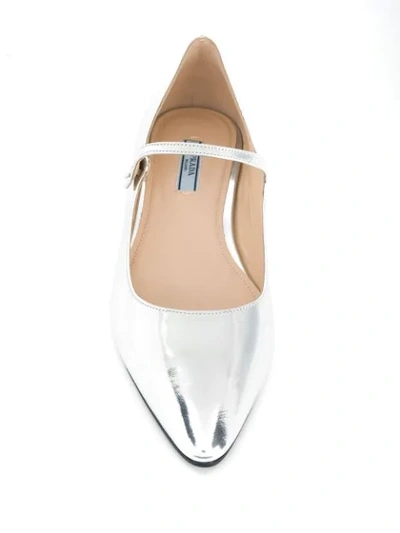 Shop Prada Metallic Pointed Ballet Shoes In Silver