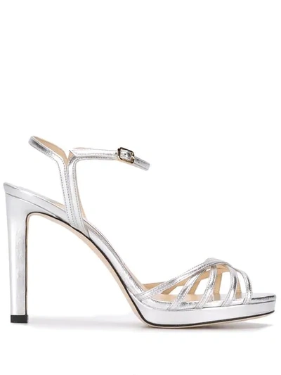 Shop Jimmy Choo Lilah 100mm Metallic Leather Sandals In Silver