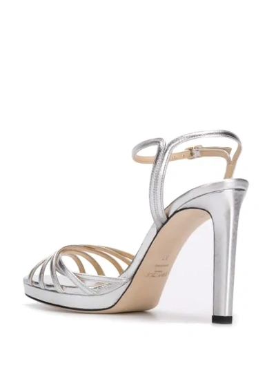 Shop Jimmy Choo Lilah 100mm Metallic Leather Sandals In Silver