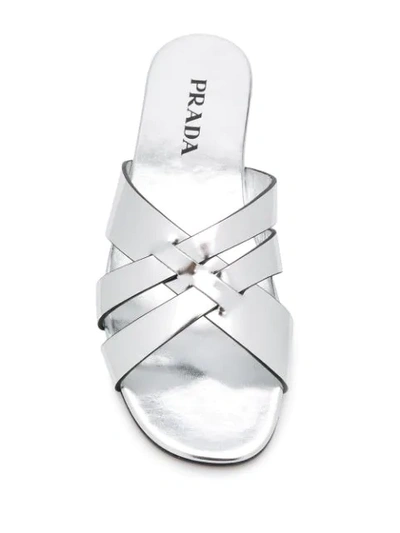 Shop Prada Metallic Strappy Sandals In Silver