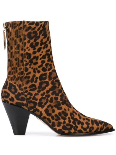 Shop Aquazzura Leopard Print Boots In Brown