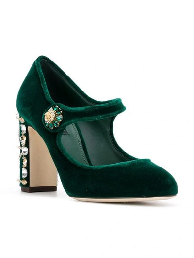 Shop Dolce & Gabbana Velvet Mary Jane Pumps In Green