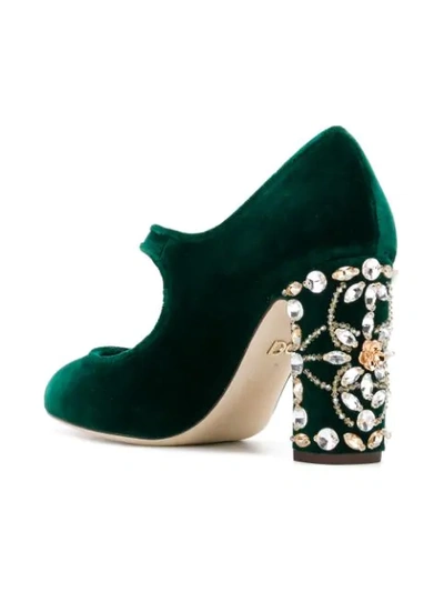 Shop Dolce & Gabbana Velvet Mary Jane Pumps In Green
