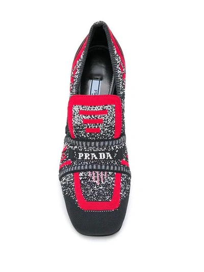 Shop Prada Knitted Logo Loafers In Black