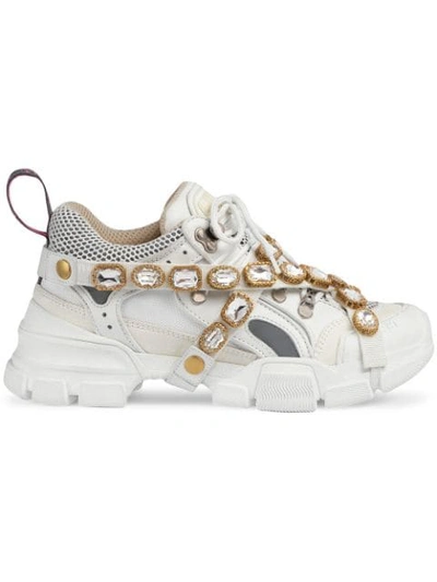 Shop Gucci Flashtrek Sneakers With Removable Crystals In White
