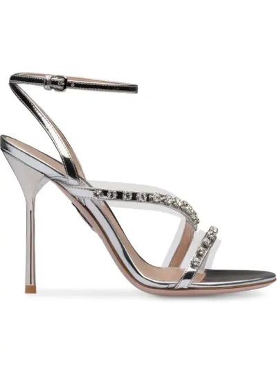Shop Miu Miu Crystal Embellished Sandals In Silver