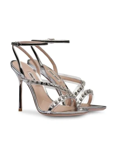 Shop Miu Miu Crystal Embellished Sandals In Silver