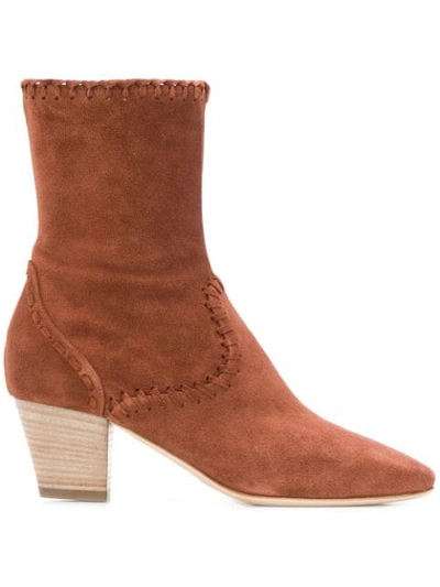 Shop Alberta Ferretti Stitching Detail Boots In Brown