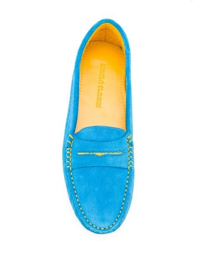 Shop Manolo Blahnik Contrast Slippers In Blue