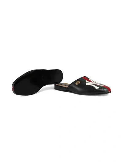 Shop Gucci Leather Slipper With Ny Yankees™ Patch In Black