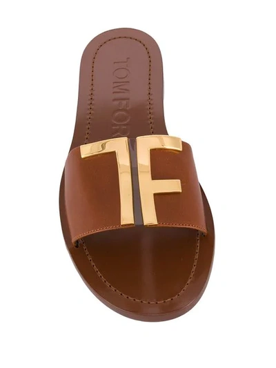 Shop Tom Ford Logo Plaque Sandals In Brown