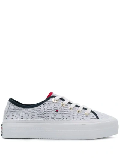 Shop Tommy Hilfiger Jacquard Flatform Sneakers In White