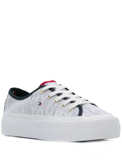 Shop Tommy Hilfiger Jacquard Flatform Sneakers In White