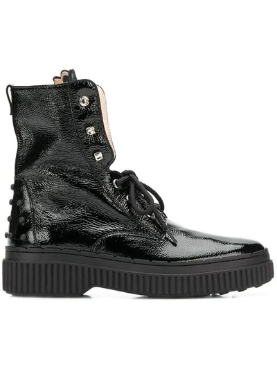 Shop Tod's Studded Military Boots In B999 Black