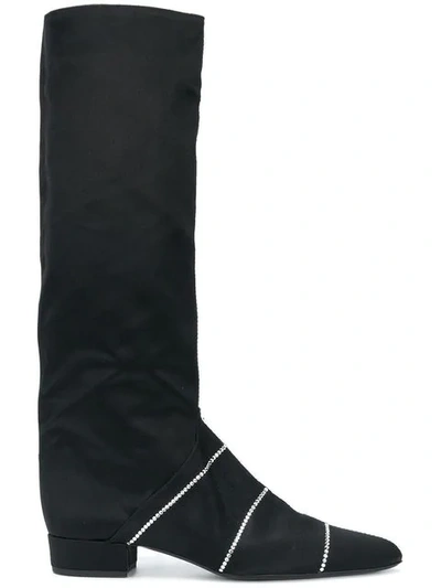 Shop Nina Ricci Crystal Embellished Tall Boots In Black