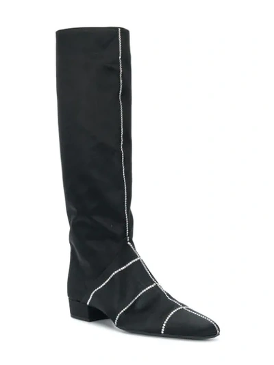 Shop Nina Ricci Crystal Embellished Tall Boots In Black