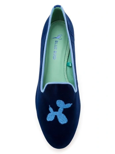 Shop Blue Bird Shoes Embroidered Velvet Koons Loafers In Blue
