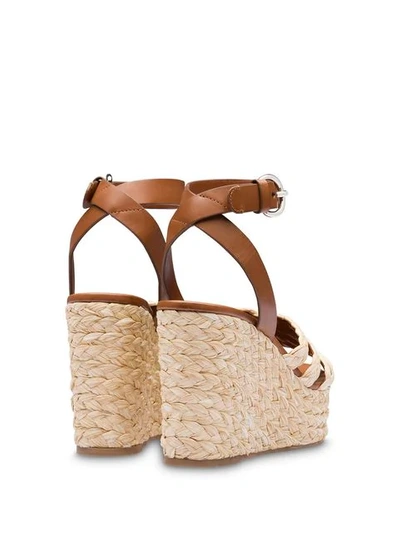 Shop Prada Ankle Strap Wedges In Neutrals