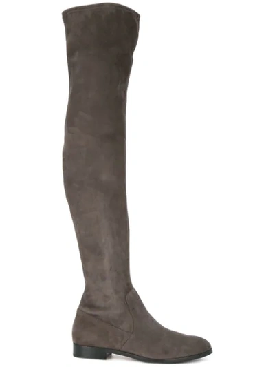 Shop Sergio Rossi Flat Thigh High Boots In Grey