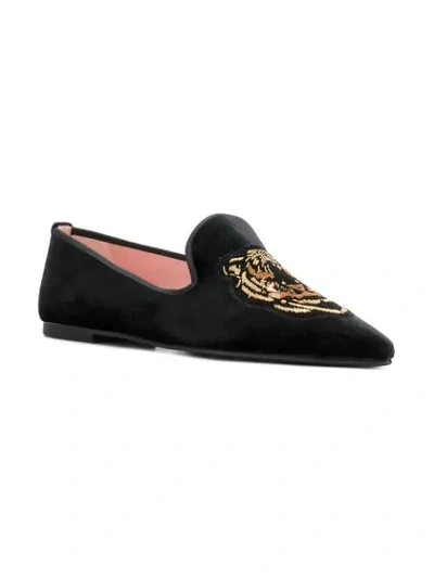 Shop Pretty Ballerinas Embroidered Pointed Loafers In Black